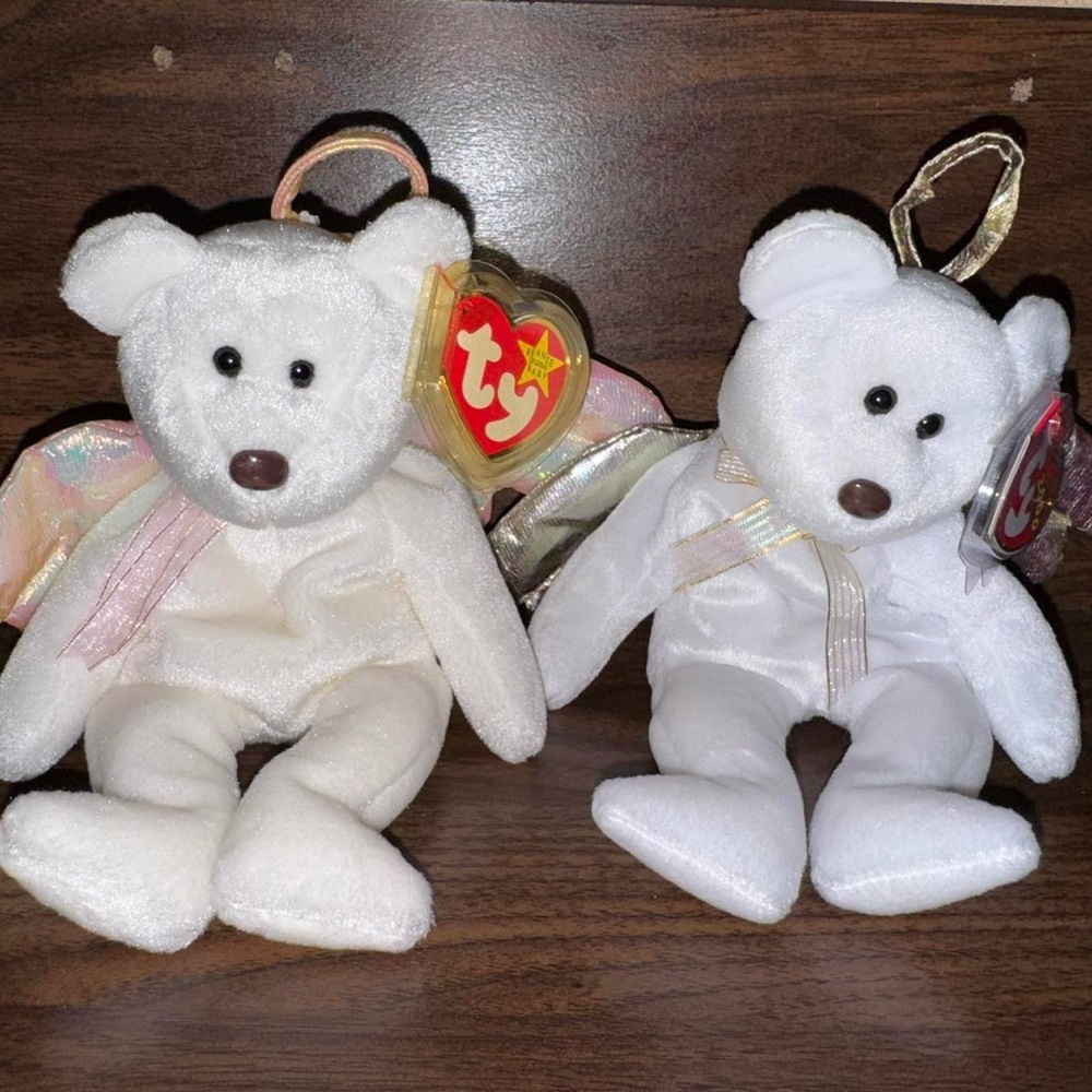 Ty Beanie Babies Halo & Halo II Angel Bears - White and Cream - 1998 & 2000